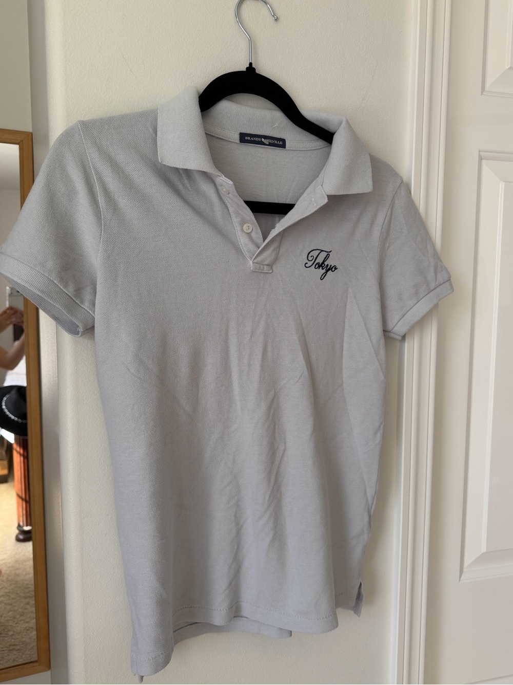 Brandy Melville - Light Gray Polo with 'Tokyo' Embroidery OS Exclusive Japan
